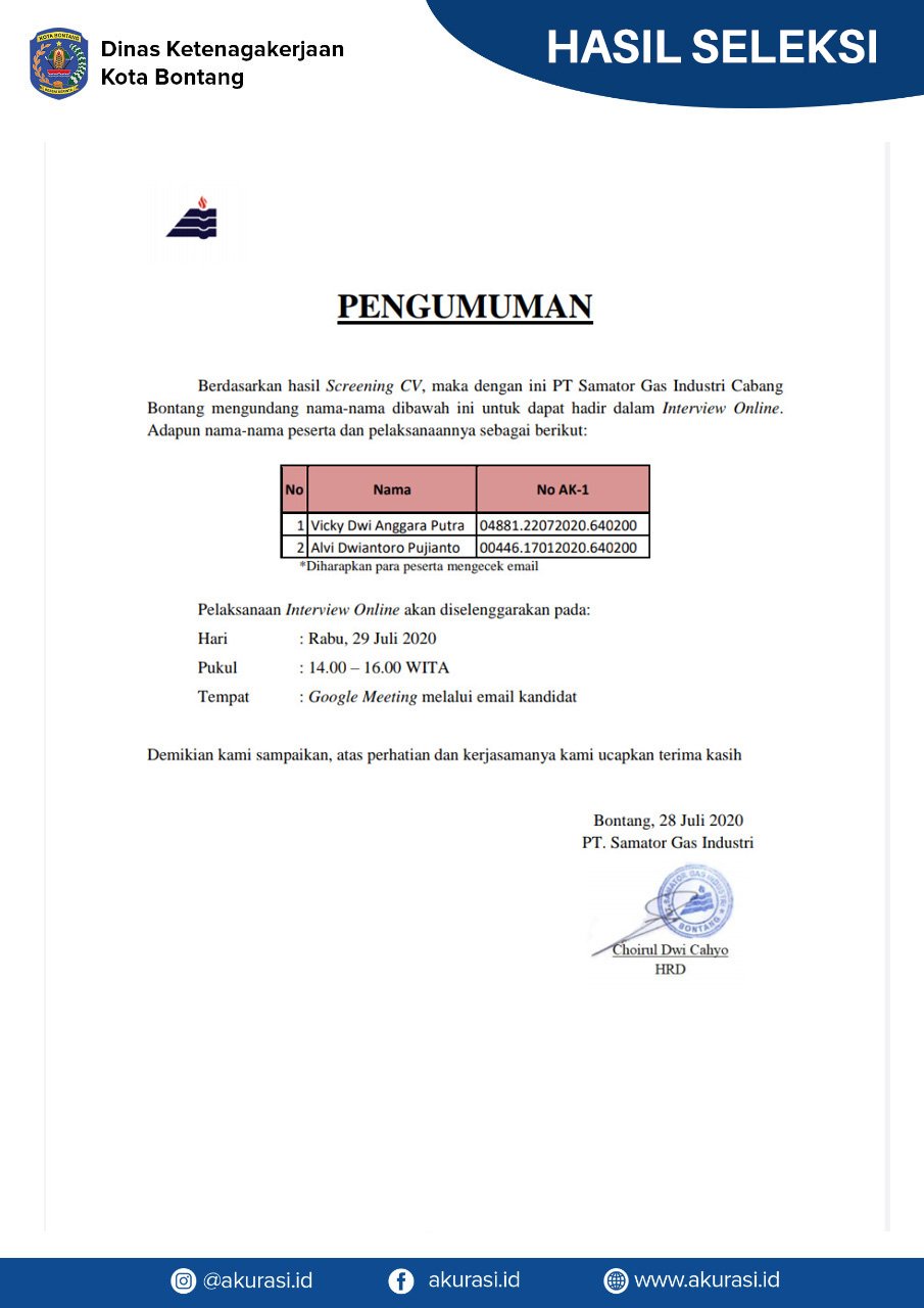 pengumuman samator gas