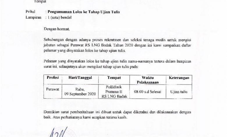 Hasil Seleksi Rumah Sakit LNG Badak