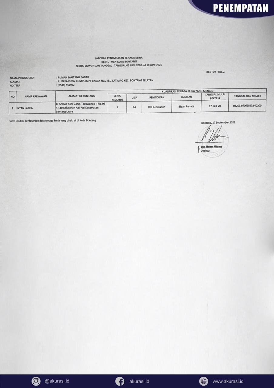 Penempatan Rumah Sakit LNG Badak