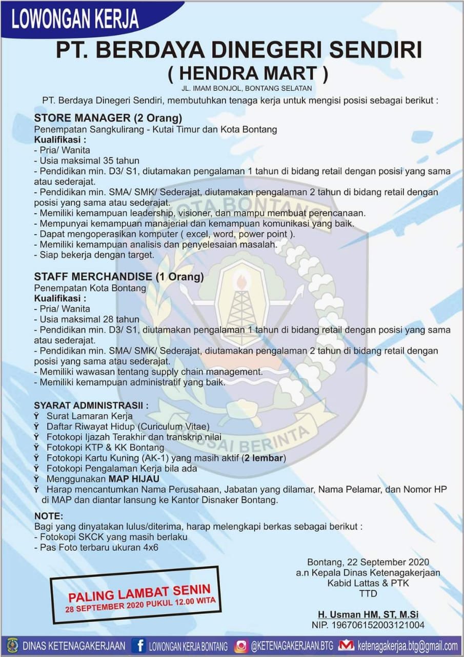 Lowongan Kerja PT Berjaya Dinegeri Sendiri