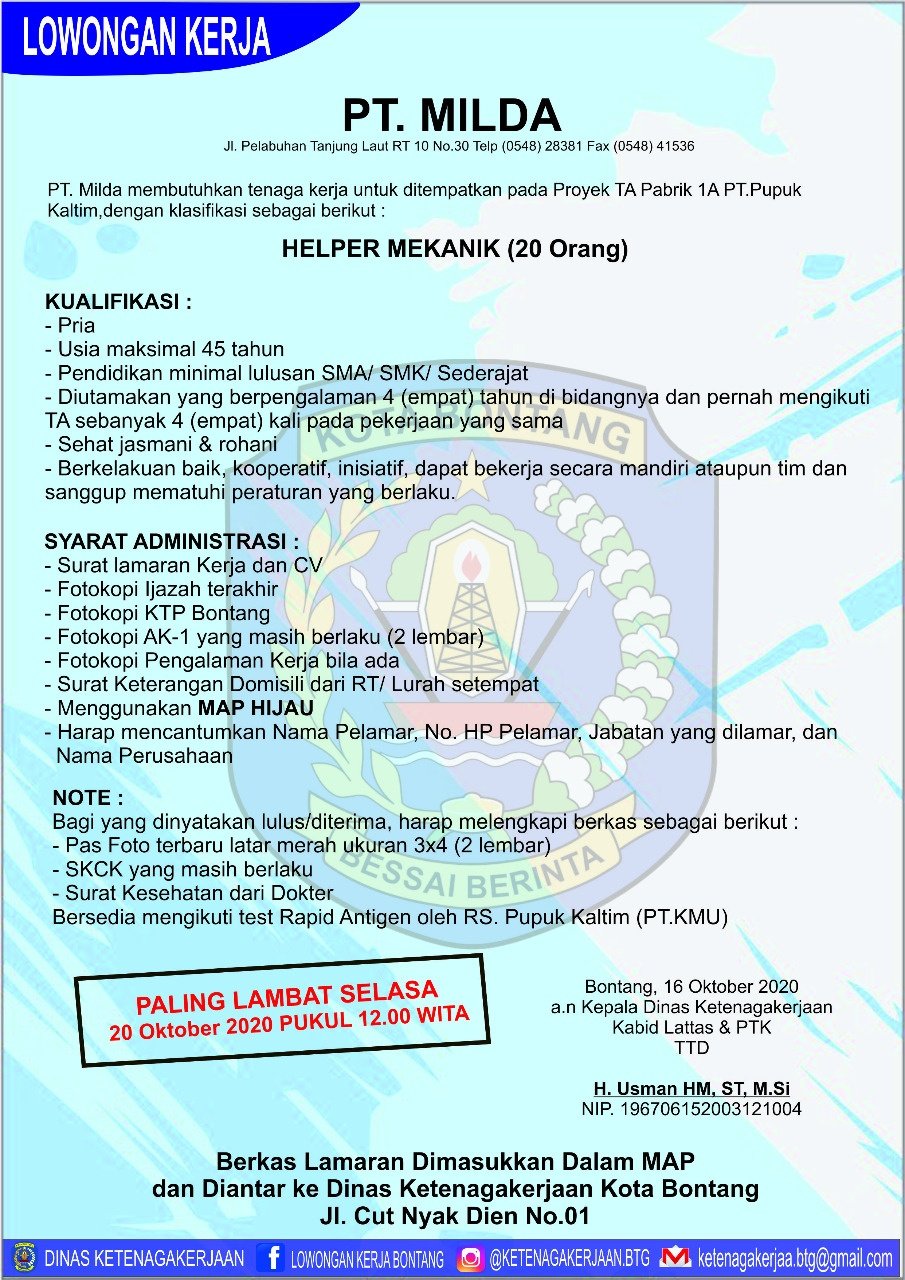 Lowongan Kerja PT Milda Oktober