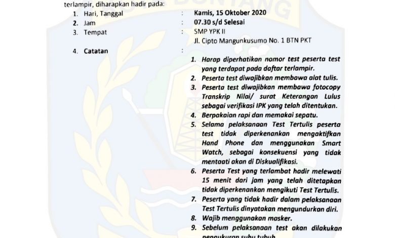 Pengumuman PT Kaltim Nusa Etika Oktober