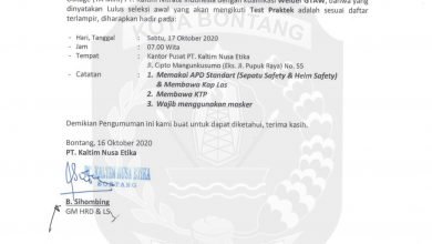 Hasil Seleksi PT KNE Bontang Oktober
