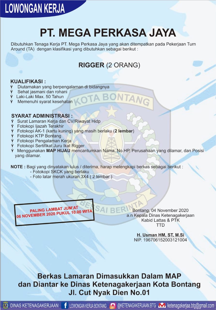 Lowongan Kerja Bontang November PT Mega Perkasa Jaya