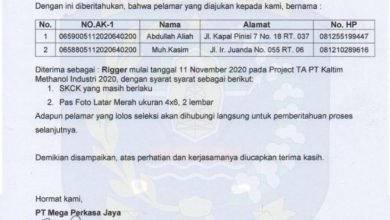 Pengumuman Penempatan November Mega Perkasa Jaya