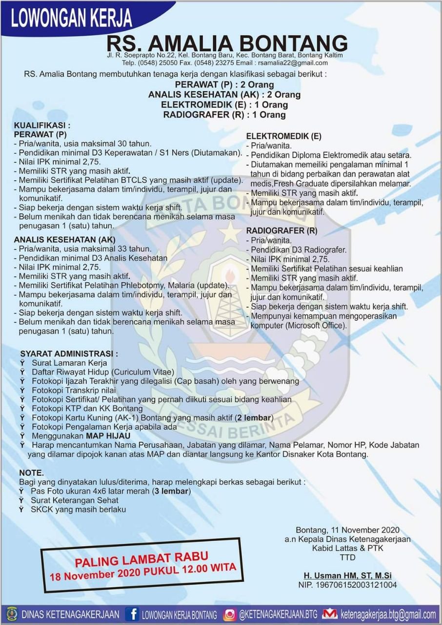 Lowongan Kerja November RS Amalia Bontang