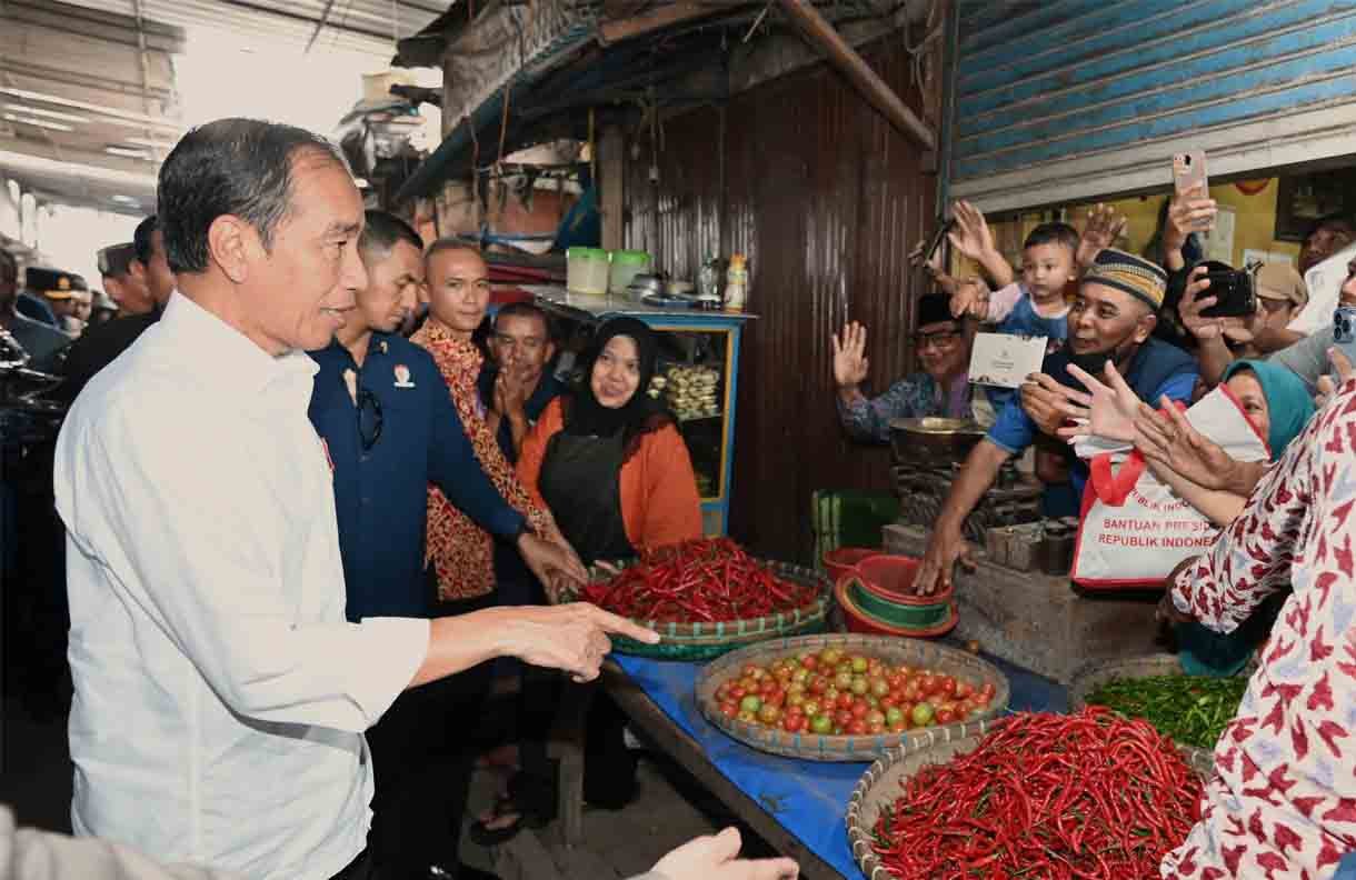 Presiden Jokowi Tinjau Harga Bahan Pokok di Pasar Baru Karawang, Stok Beras Cukup